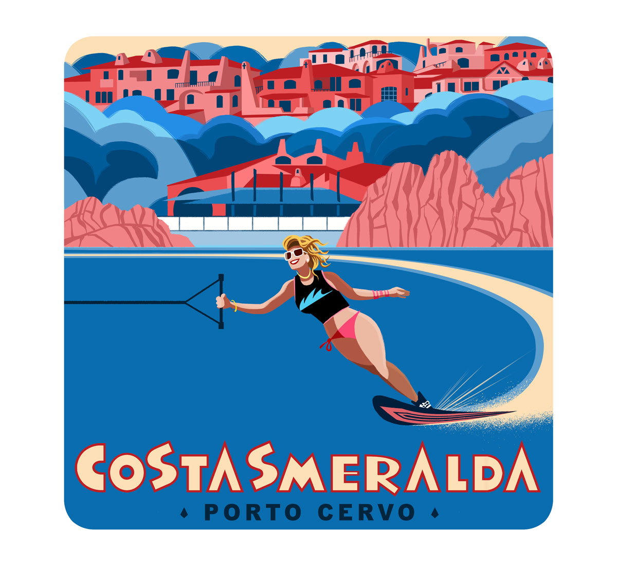 Illustration designed to evoke the spirit of freedom of the seaside resort town of Porto Cervo